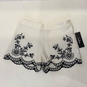 Lulu's Cream Shorts with Black Floral Embroidery